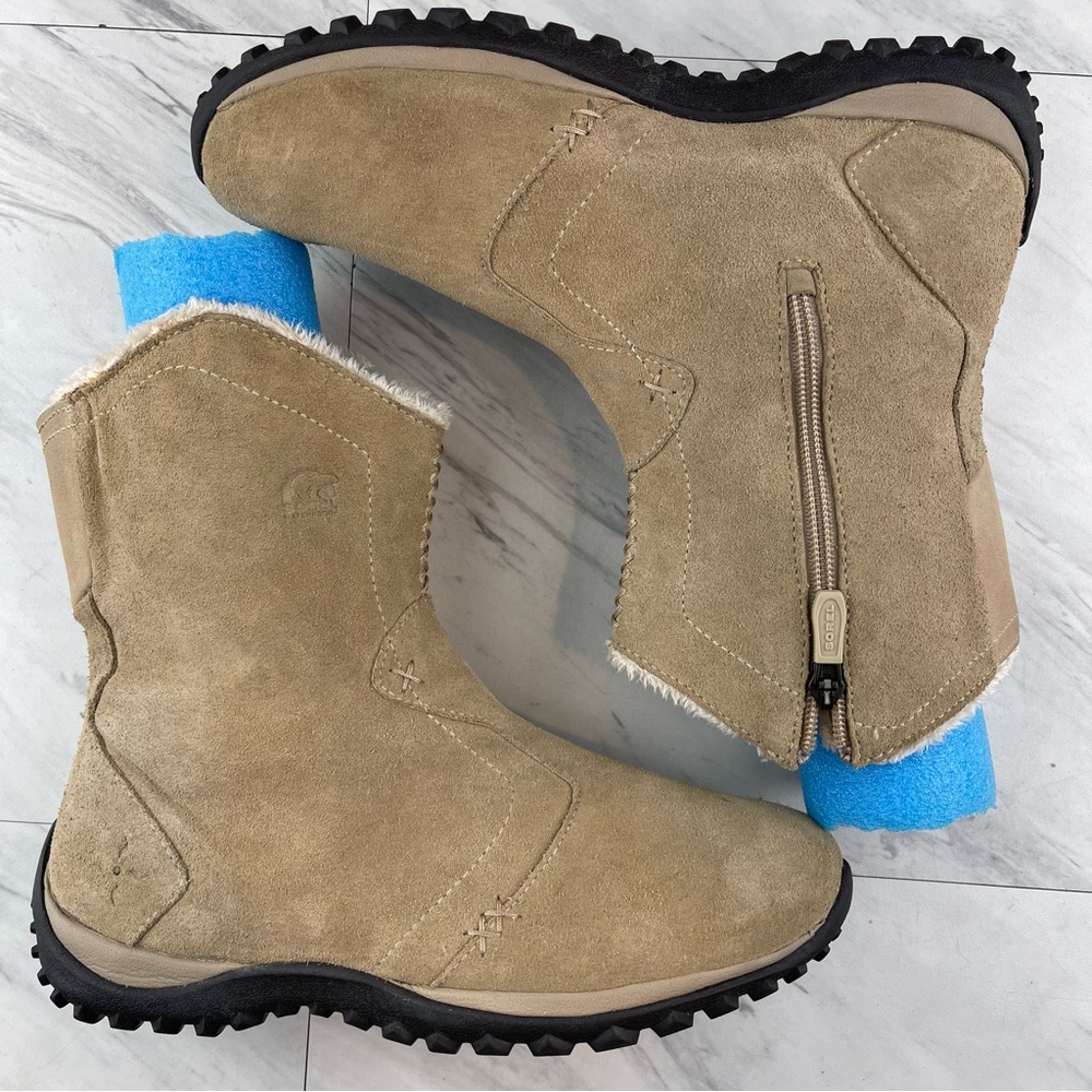 •Sorel Womens 8 Tan Sand Beige Maribel Suede Boots Thinsulate Waterproof - Picture 2 of 13